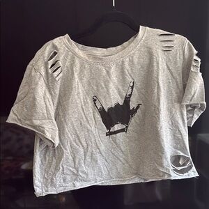 Gray Distressed Graphic Crop Top
